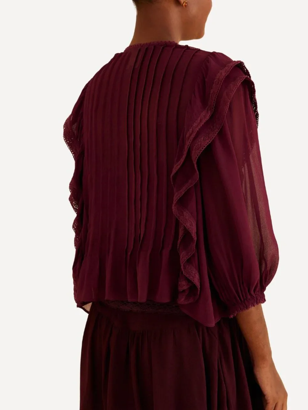 FARM Rio Burgundy Ruffled Blouse